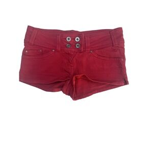 Topshop MOTO Kate Moss Womens Denim Red Mini Shorts - Size 28